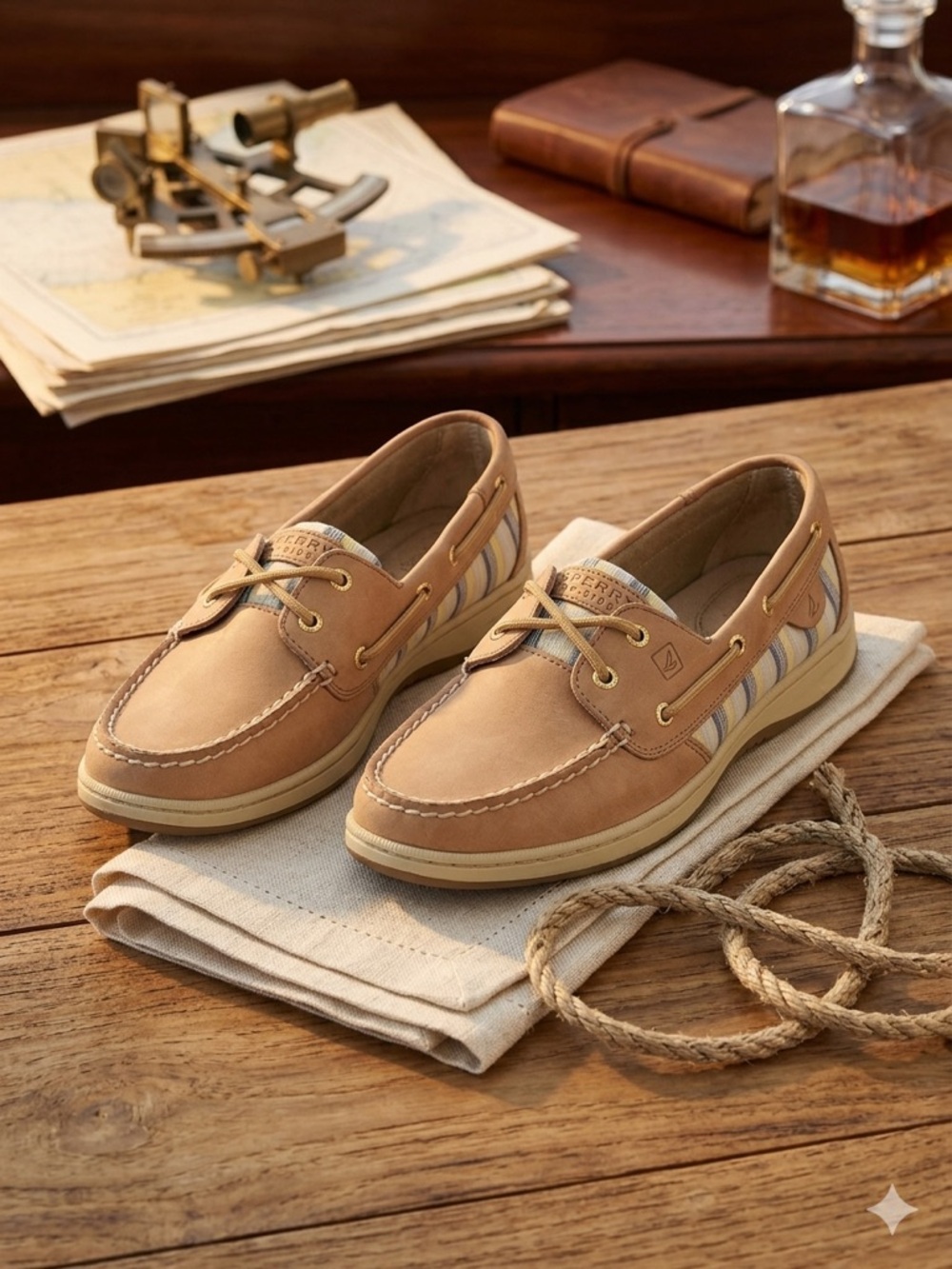 Sperry Top-Sider Angelfish Boat Shoes Tan Leather Striped 7M STS91336